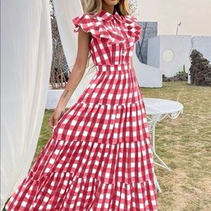 Buffalo plaid ruffle red dress
